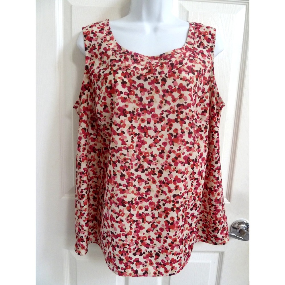 Talbots Woman Plus Size 1X Sleeveless Career Blouse Multicolor Pin Tuck Neck